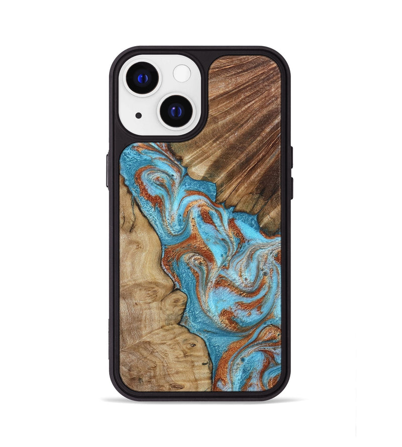 iPhone 13 Wood Phone Case - Nori (Teal & Gold, 800686)