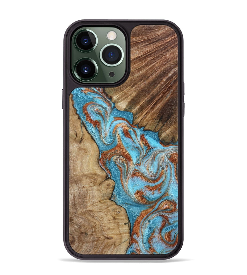 iPhone 13 Pro Max Wood Phone Case - Nori (Teal & Gold, 800686)
