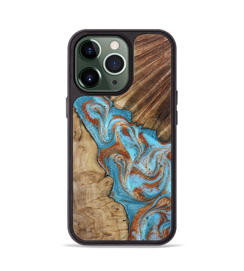 iPhone 13 Pro Wood Phone Case - Nori (Teal & Gold, 800686)