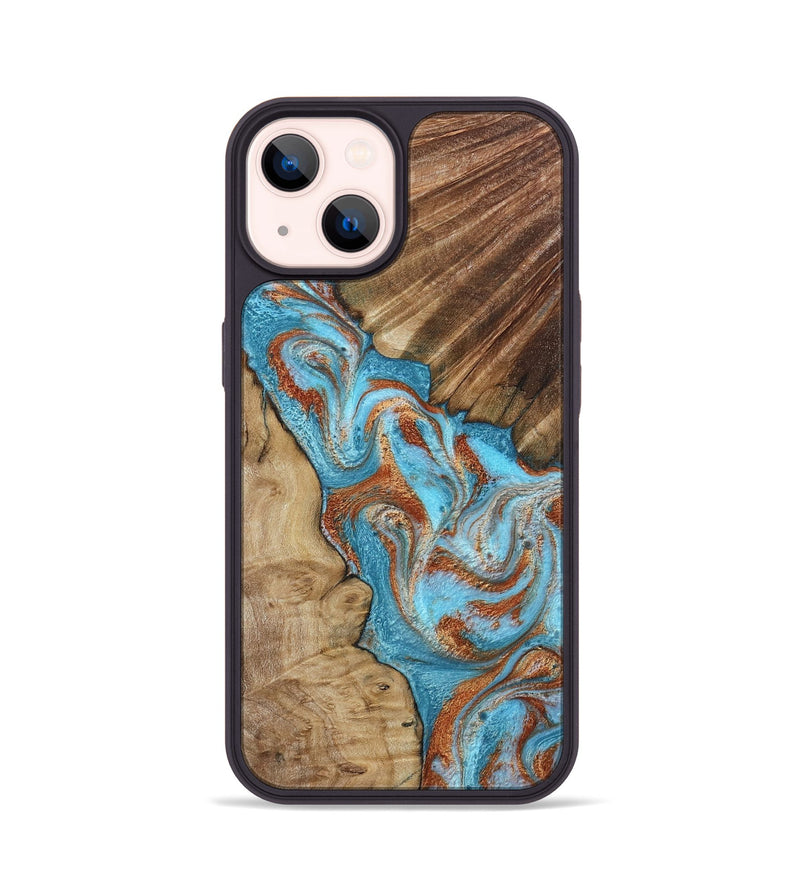 iPhone 14 Wood Phone Case - Nori (Teal & Gold, 800686)