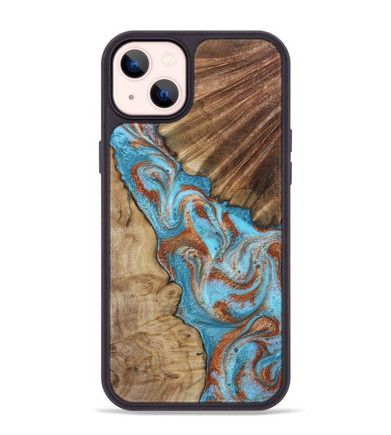 iPhone 14 Plus Wood Phone Case - Nori (Teal & Gold, 800686)