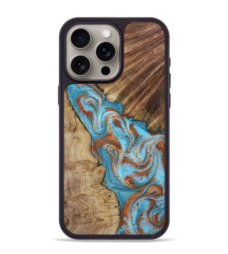 iPhone 15 Pro Max Wood Phone Case - Nori (Teal & Gold, 800686)