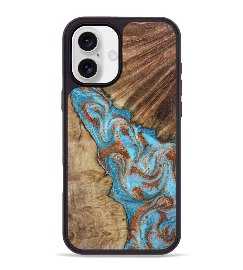iPhone 16 Plus Wood Phone Case - Nori (Teal & Gold, 800686)