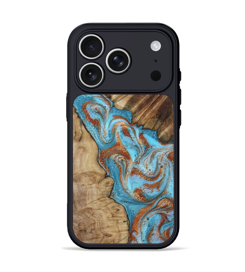 iPhone 17 Pro Wood Phone Case - Nori (Teal & Gold, 800686)