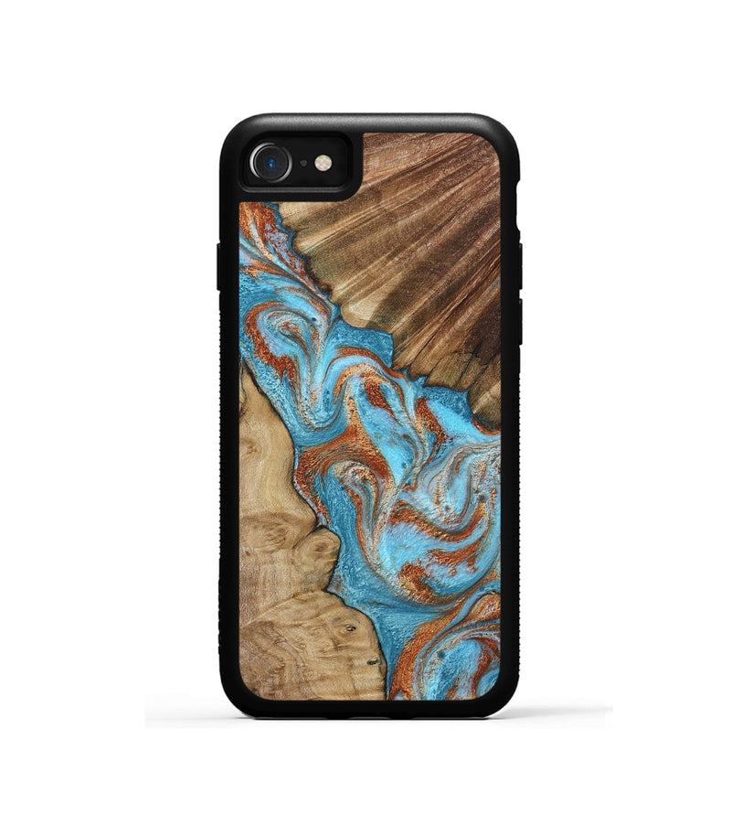 iPhone SE Wood Phone Case - Nori (Teal & Gold, 800686)