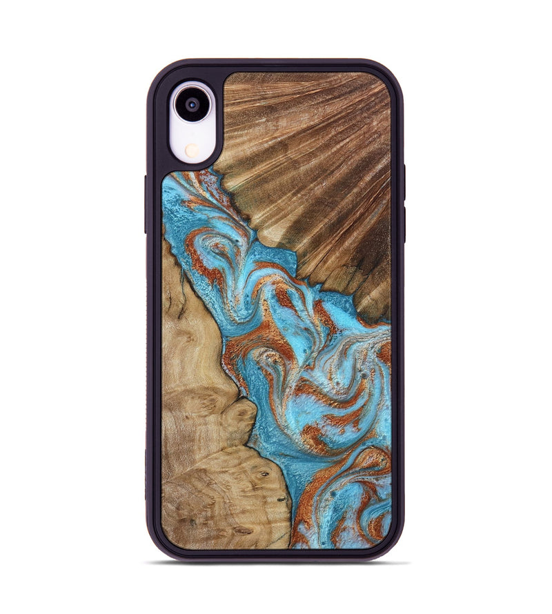 iPhone Xr Wood Phone Case - Nori (Teal & Gold, 800686)