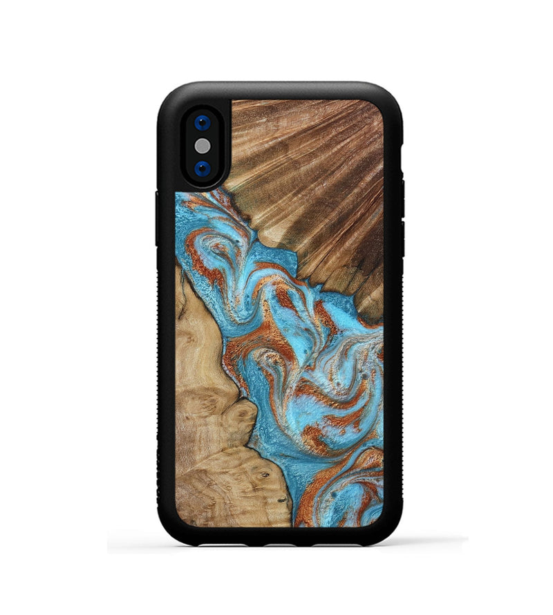 iPhone Xs Wood Phone Case - Nori (Teal & Gold, 800686)