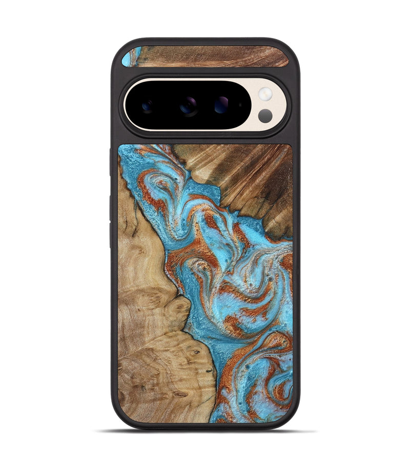 Pixel 10 Wood Phone Case - Nori (Teal & Gold, 800686)