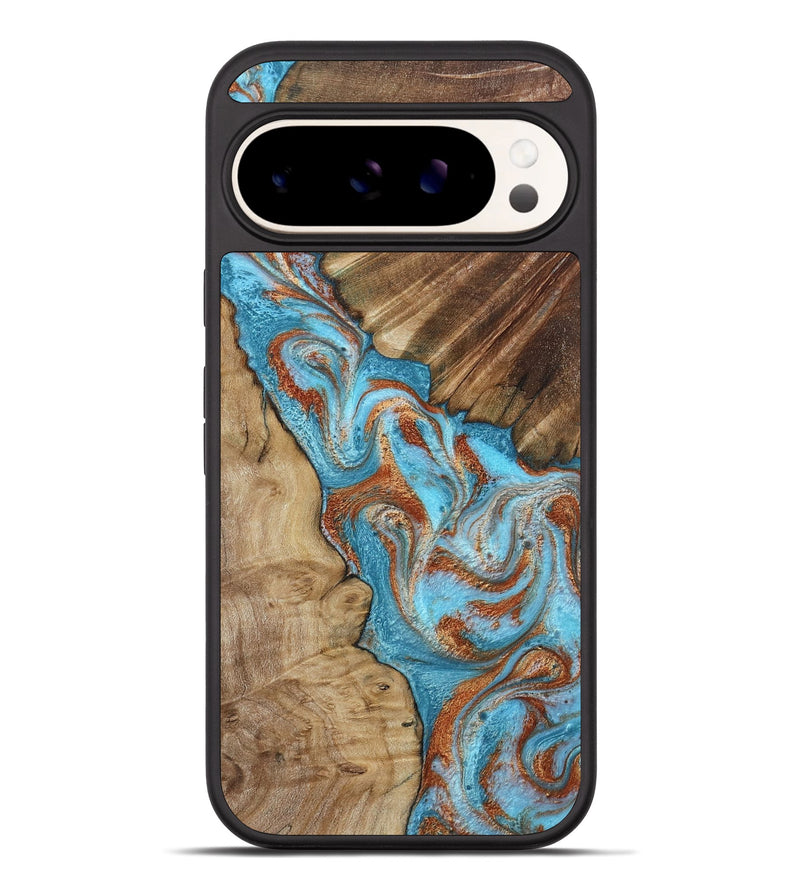 Pixel 10 Pro XL Wood Phone Case - Nori (Teal & Gold, 800686)