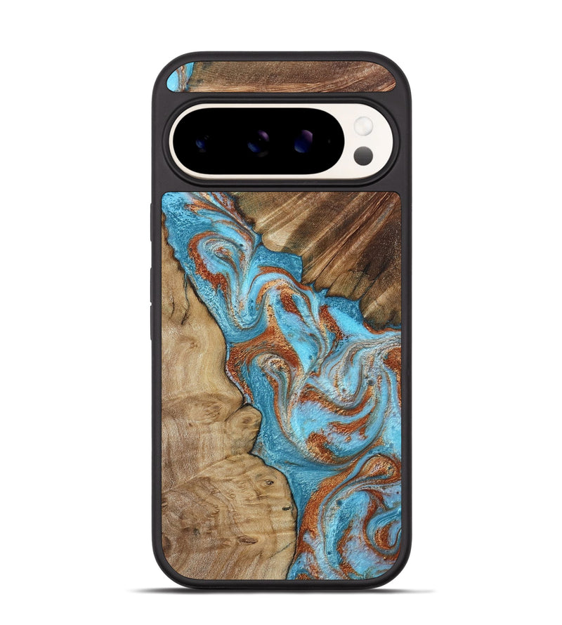 Pixel 9 Wood Phone Case - Nori (Teal & Gold, 800686)