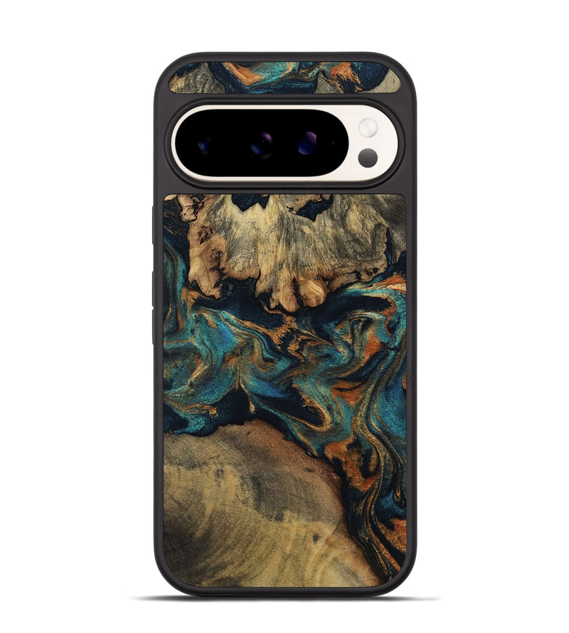 Pixel 9 Wood Phone Case - Shavon (Teal & Gold, 800687)