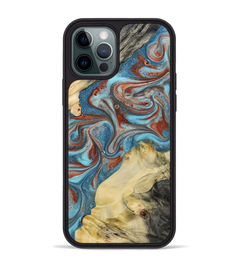 iPhone 12 Pro Max Wood Phone Case - Dorian (Teal & Gold, 800690)