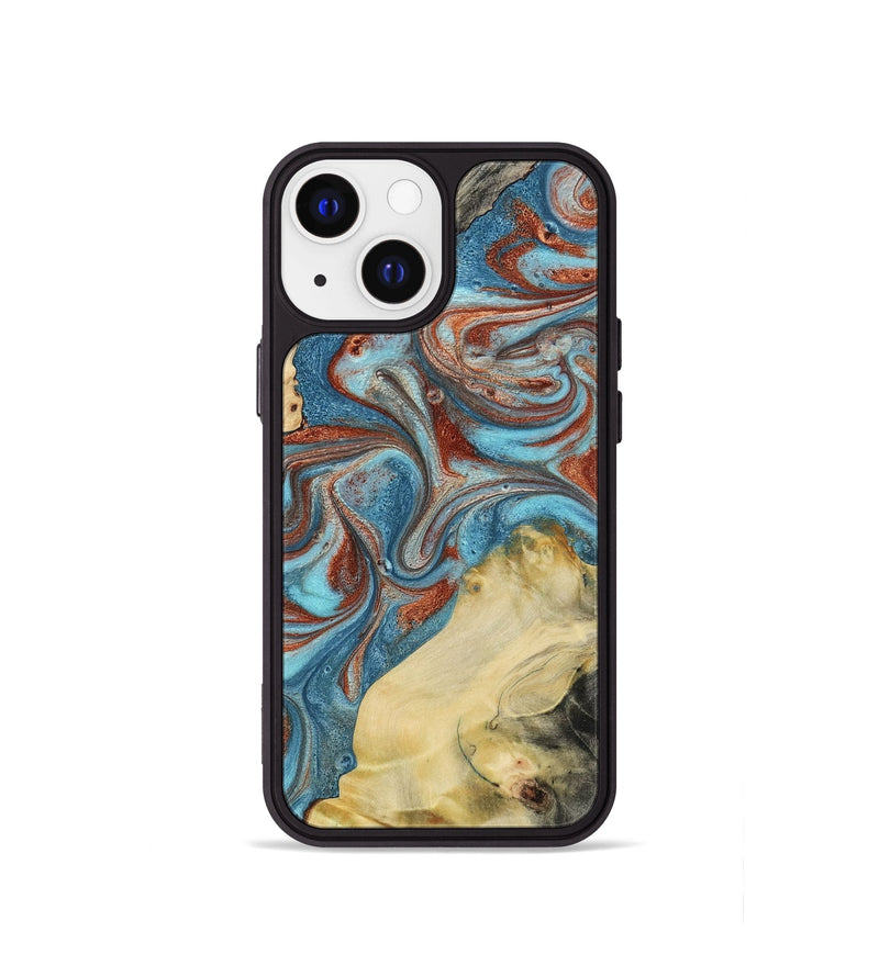 iPhone 13 mini Wood Phone Case - Dorian (Teal & Gold, 800690)