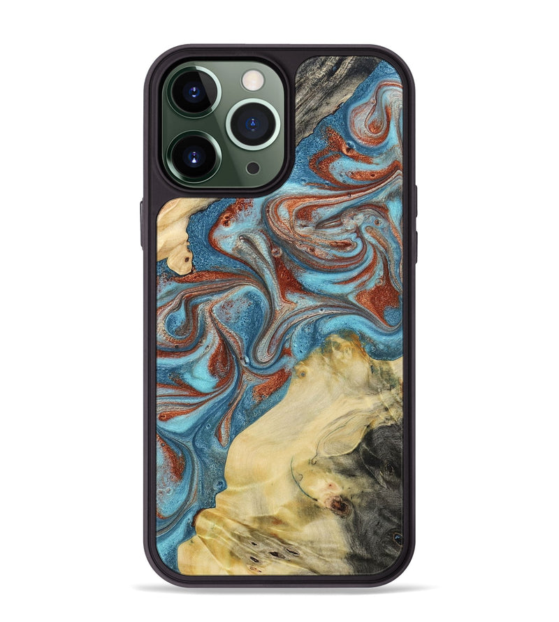 iPhone 13 Pro Max Wood Phone Case - Dorian (Teal & Gold, 800690)