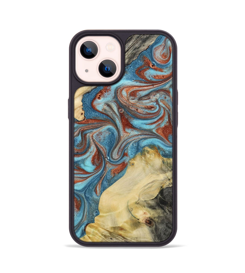 iPhone 14 Wood Phone Case - Dorian (Teal & Gold, 800690)