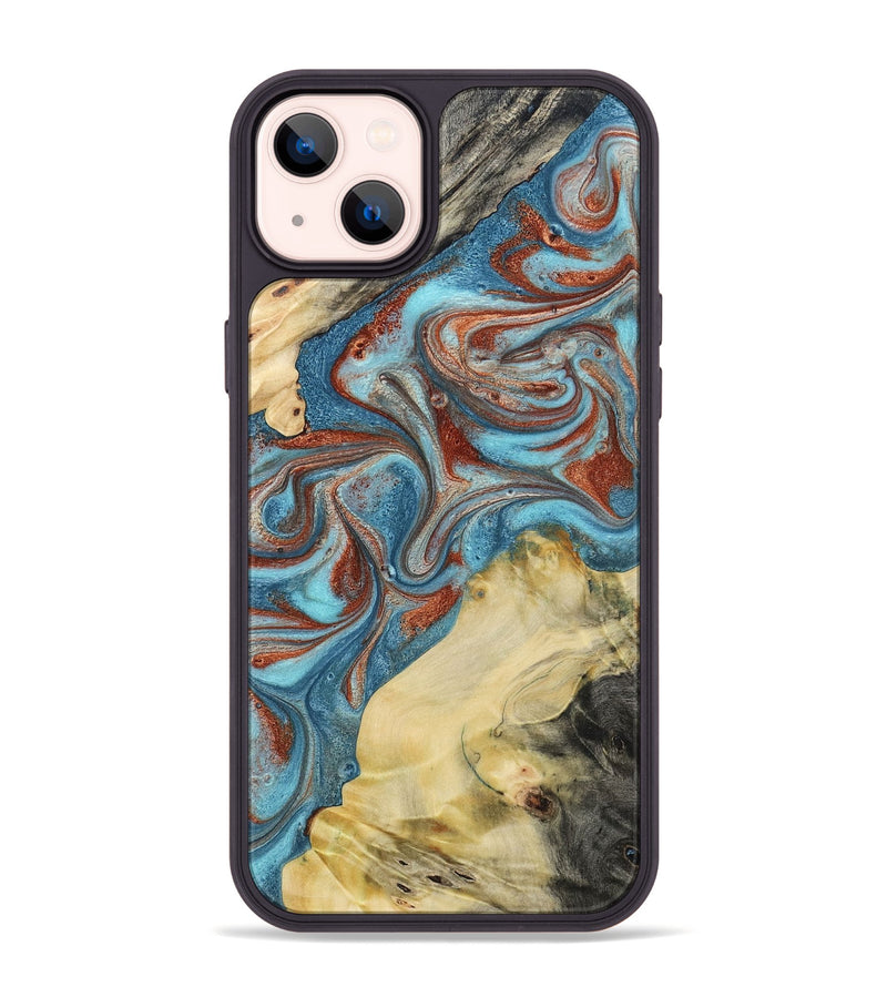 iPhone 14 Plus Wood Phone Case - Dorian (Teal & Gold, 800690)