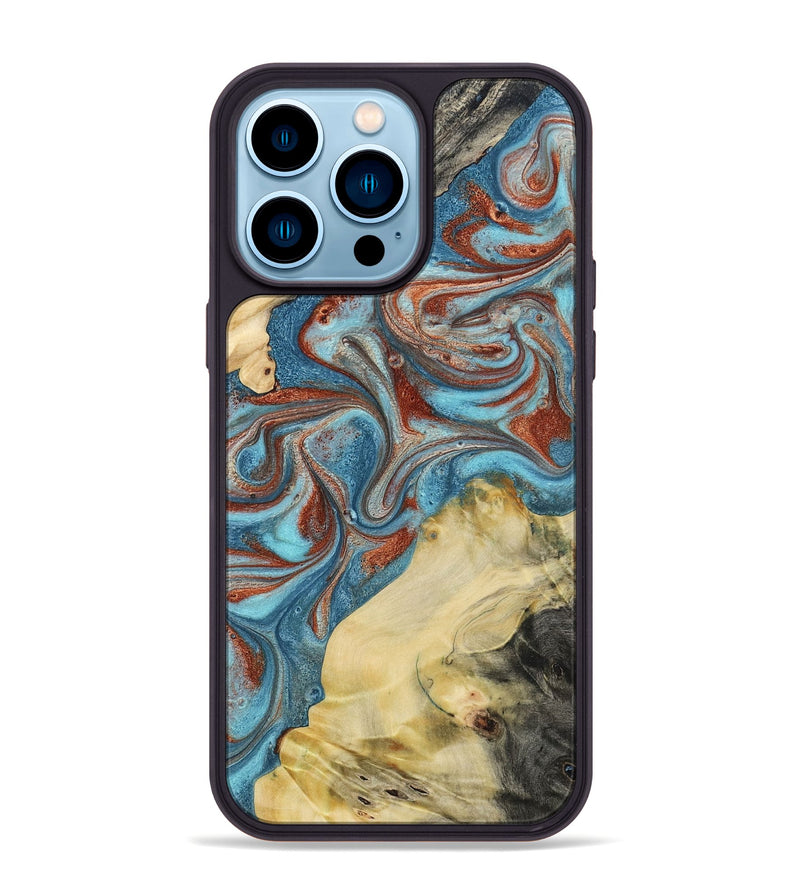 iPhone 14 Pro Max Wood Phone Case - Dorian (Teal & Gold, 800690)