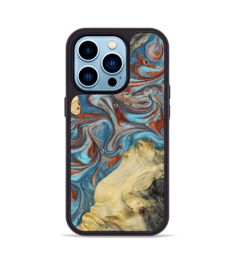 iPhone 14 Pro Wood Phone Case - Dorian (Teal & Gold, 800690)