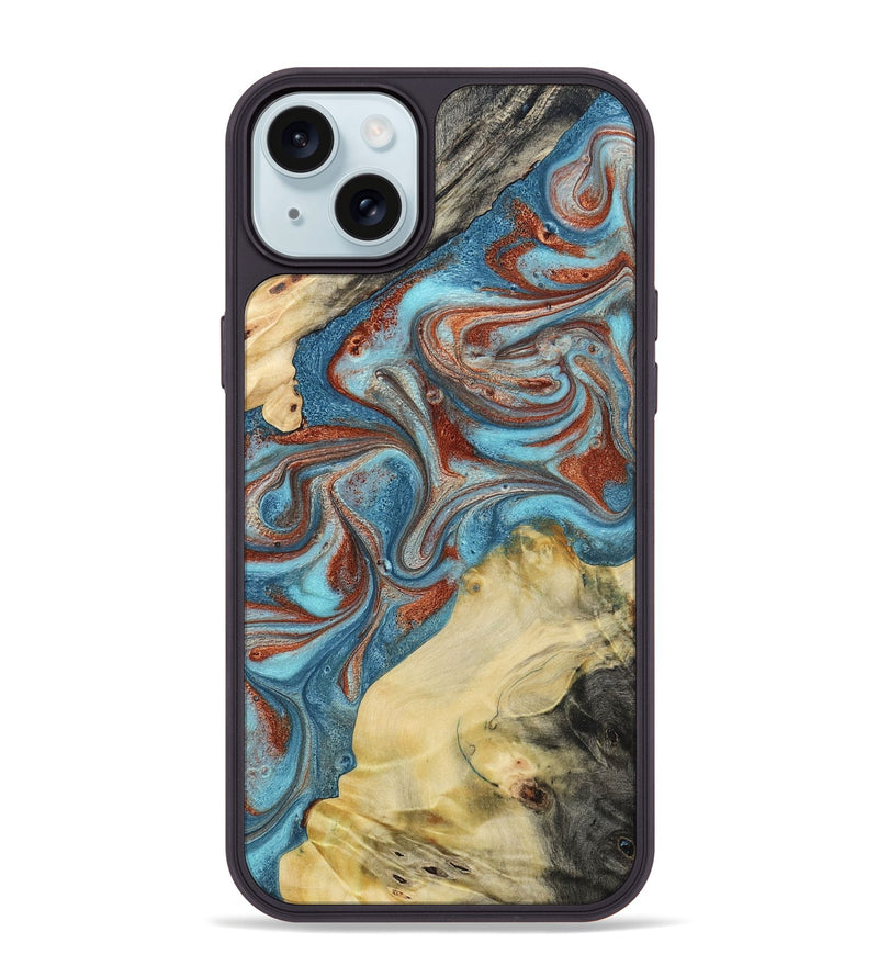 iPhone 15 Plus Wood Phone Case - Dorian (Teal & Gold, 800690)