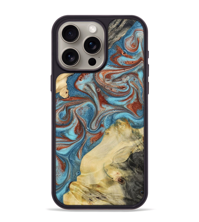 iPhone 15 Pro Max Wood Phone Case - Dorian (Teal & Gold, 800690)