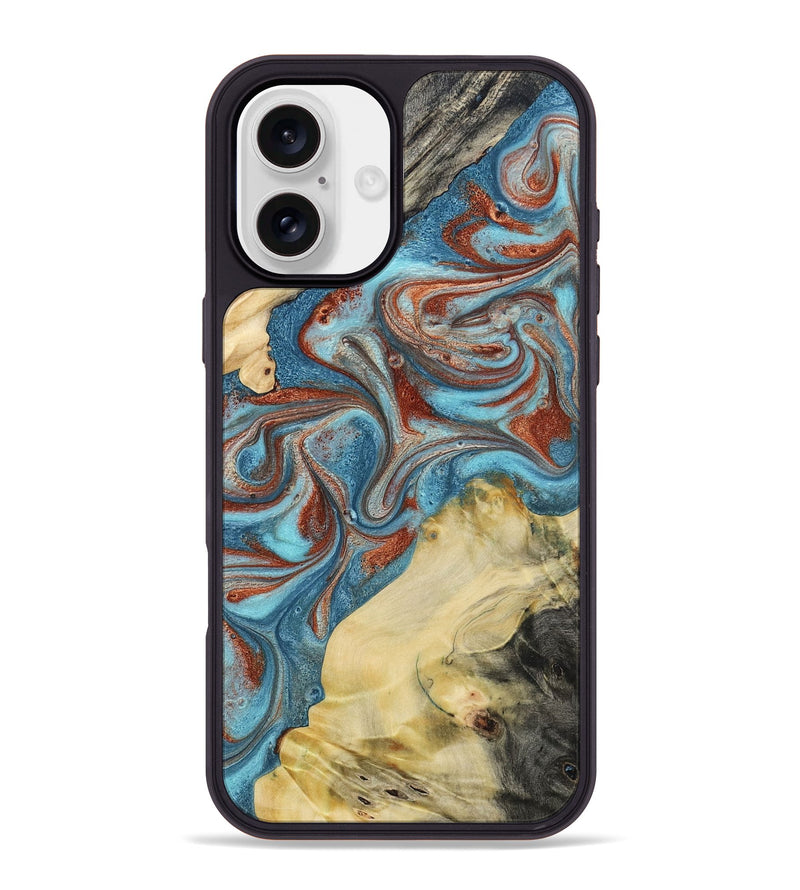 iPhone 16 Plus Wood Phone Case - Dorian (Teal & Gold, 800690)