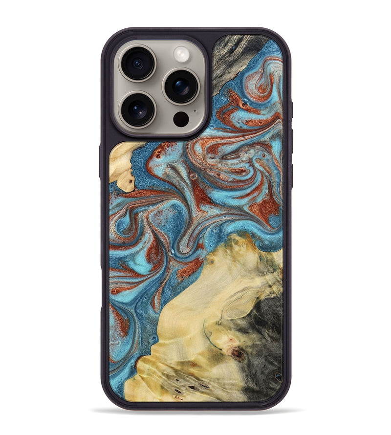 iPhone 16 Pro Max Wood Phone Case - Dorian (Teal & Gold, 800690)
