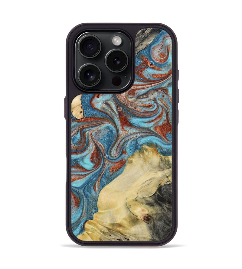 iPhone 16 Pro Wood Phone Case - Dorian (Teal & Gold, 800690)