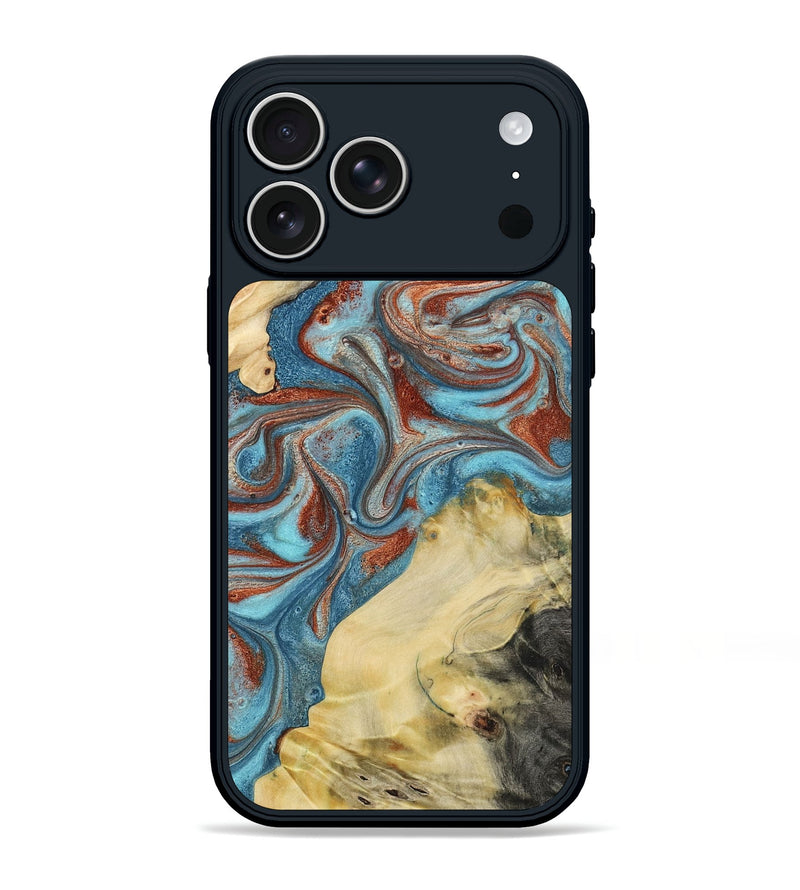 iPhone 17 Pro Max Wood Phone Case - Dorian (Teal & Gold, 800690)