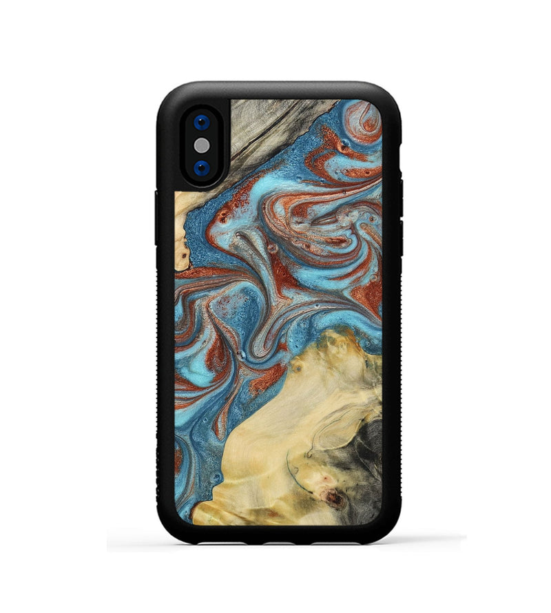 iPhone Xs Wood Phone Case - Dorian (Teal & Gold, 800690)