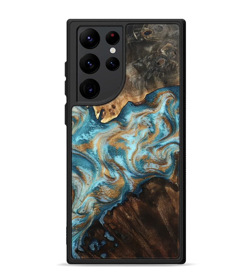 Galaxy S22 Ultra Wood Phone Case - Dominic (Teal & Gold, 800692)