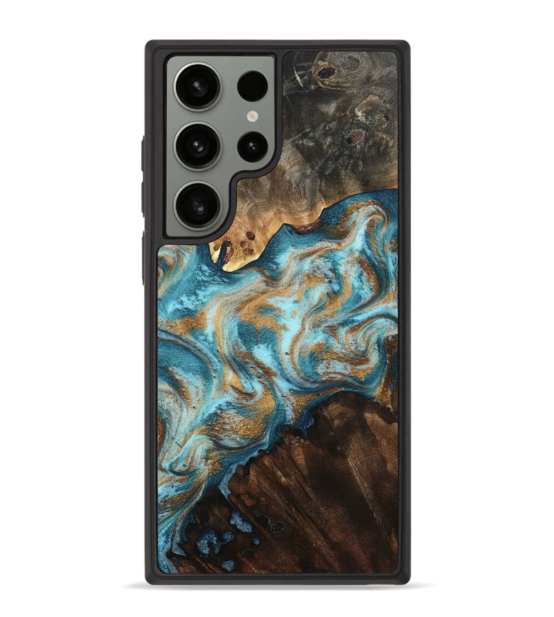 Galaxy S23 Ultra Wood Phone Case - Dominic (Teal & Gold, 800692)