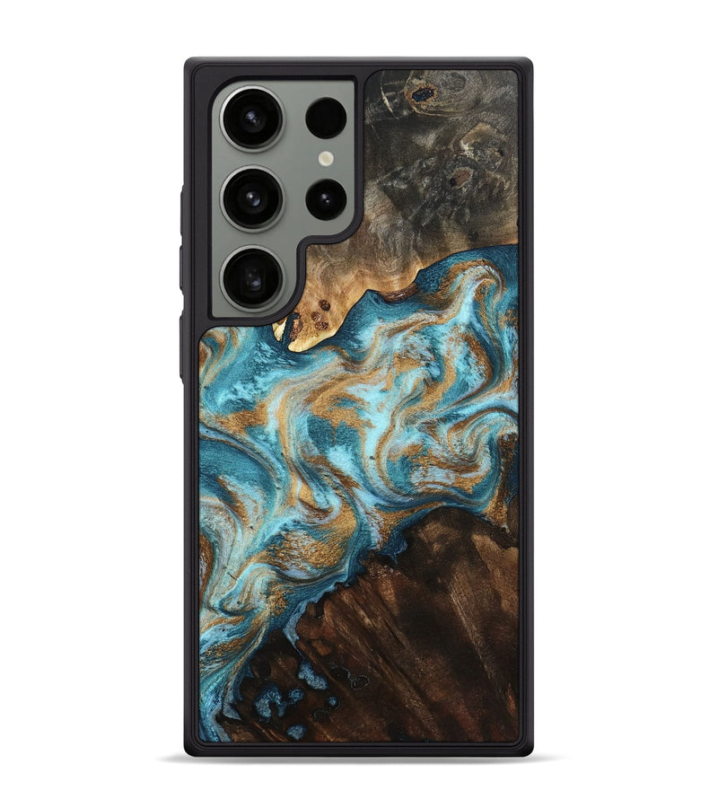 Galaxy S24 Ultra Wood Phone Case - Dominic (Teal & Gold, 800692)