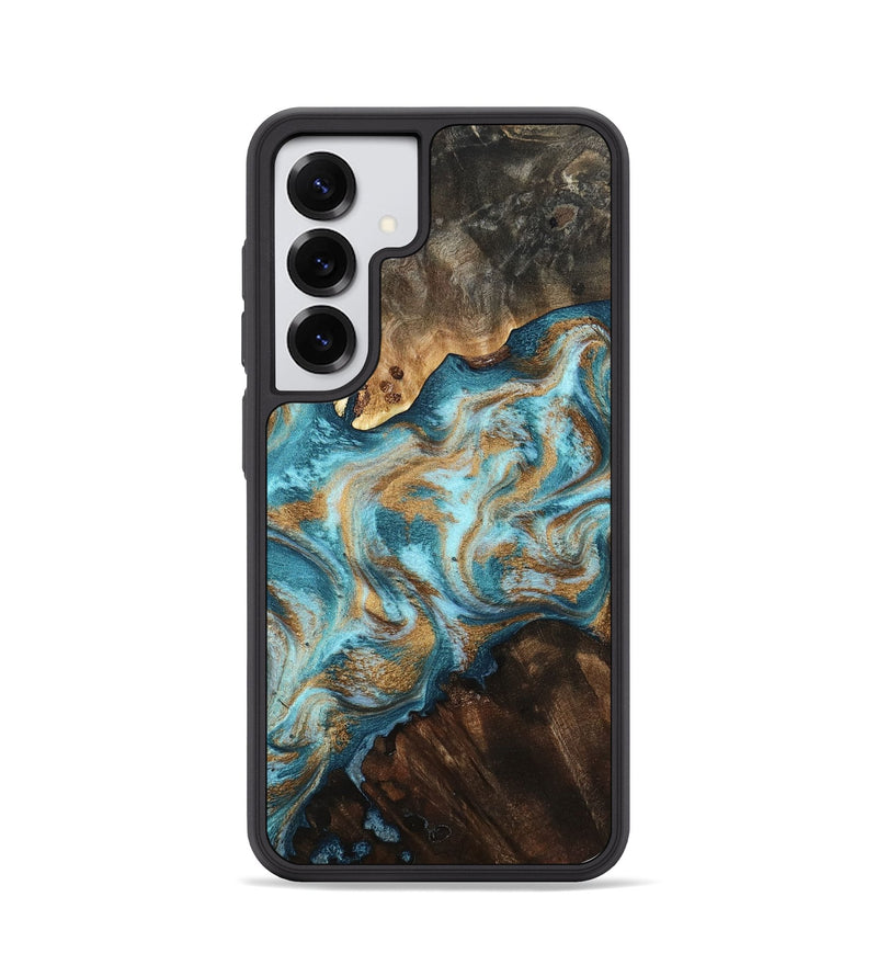 Galaxy S25 Wood Phone Case - Dominic (Teal & Gold, 800692)