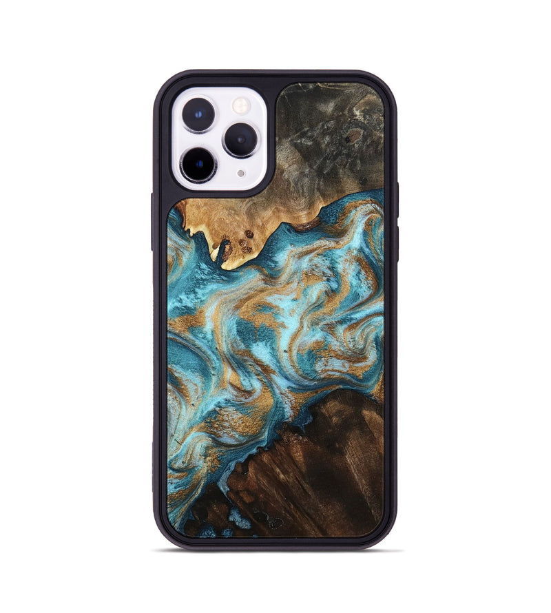 iPhone 11 Pro Wood Phone Case - Dominic (Teal & Gold, 800692)