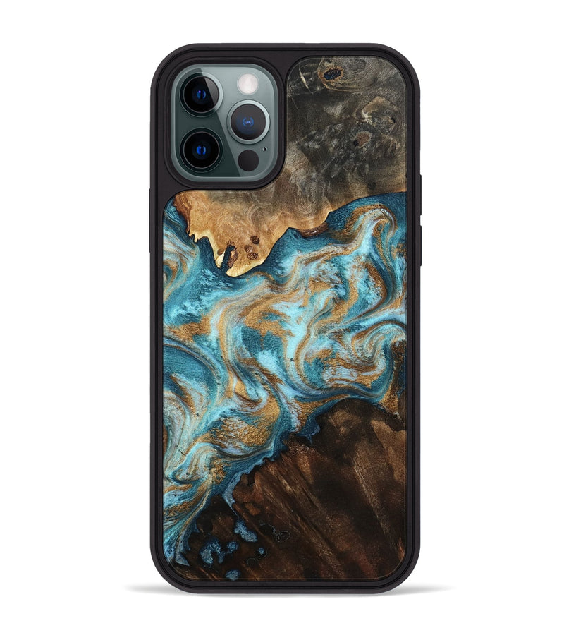 iPhone 12 Pro Max Wood Phone Case - Dominic (Teal & Gold, 800692)