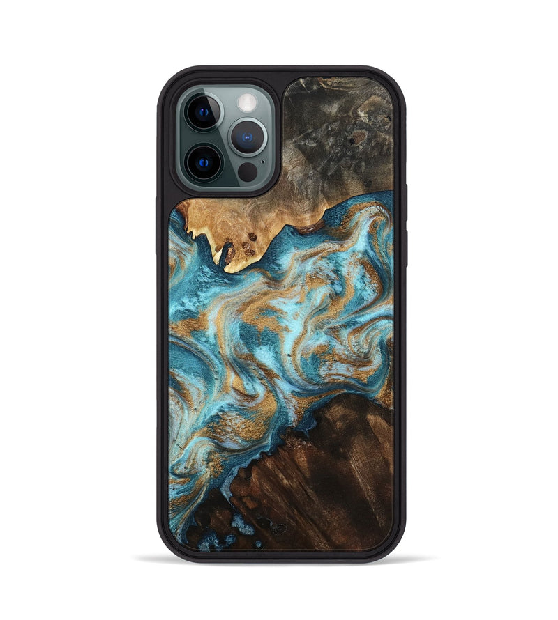 iPhone 12 Pro Wood Phone Case - Dominic (Teal & Gold, 800692)