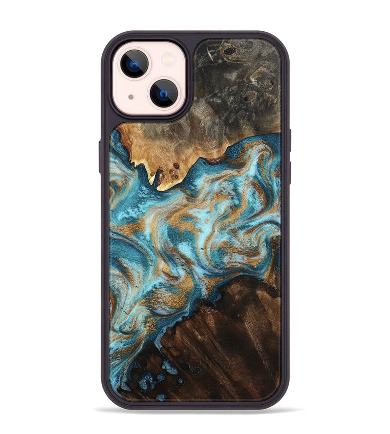 iPhone 14 Plus Wood Phone Case - Dominic (Teal & Gold, 800692)