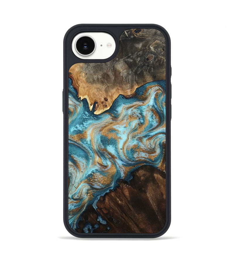 iPhone 16e Wood Phone Case - Dominic (Teal & Gold, 800692)