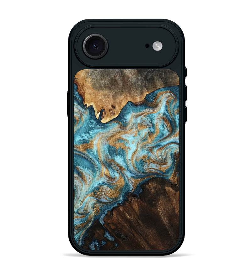 iPhone 17 Air Wood Phone Case - Dominic (Teal & Gold, 800692)