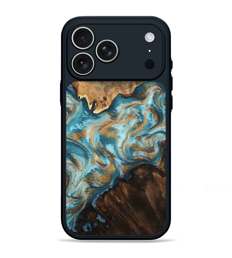 iPhone 17 Pro Max Wood Phone Case - Dominic (Teal & Gold, 800692)
