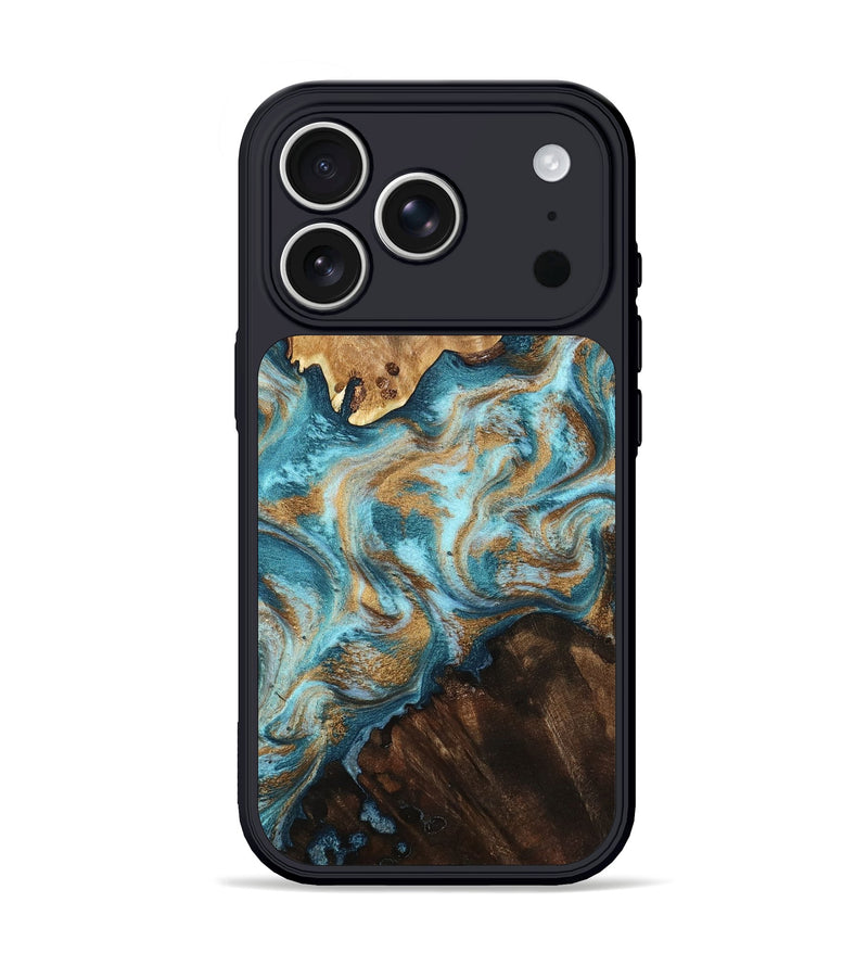 iPhone 17 Pro Wood Phone Case - Dominic (Teal & Gold, 800692)