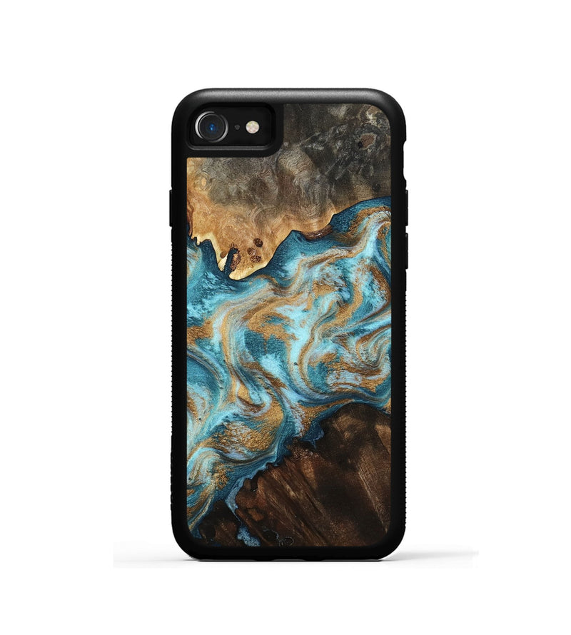 iPhone SE Wood Phone Case - Dominic (Teal & Gold, 800692)