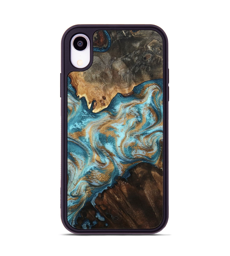 iPhone Xr Wood Phone Case - Dominic (Teal & Gold, 800692)