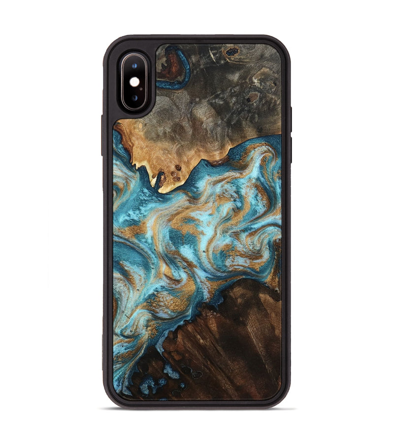iPhone Xs Max Wood Phone Case - Dominic (Teal & Gold, 800692)