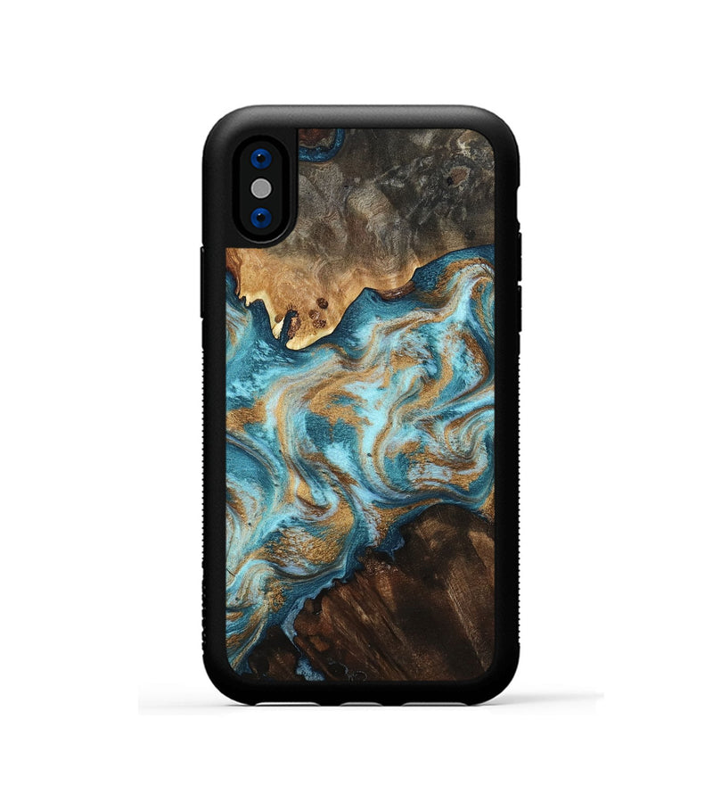 iPhone Xs Wood Phone Case - Dominic (Teal & Gold, 800692)