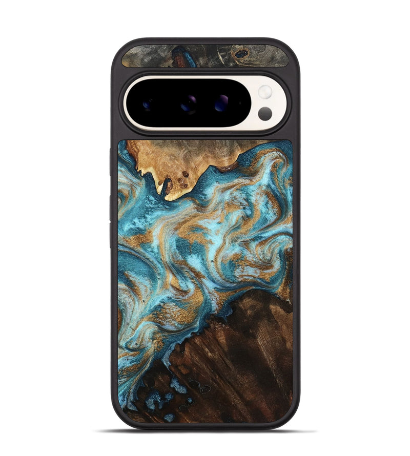 Pixel 9 Wood Phone Case - Dominic (Teal & Gold, 800692)