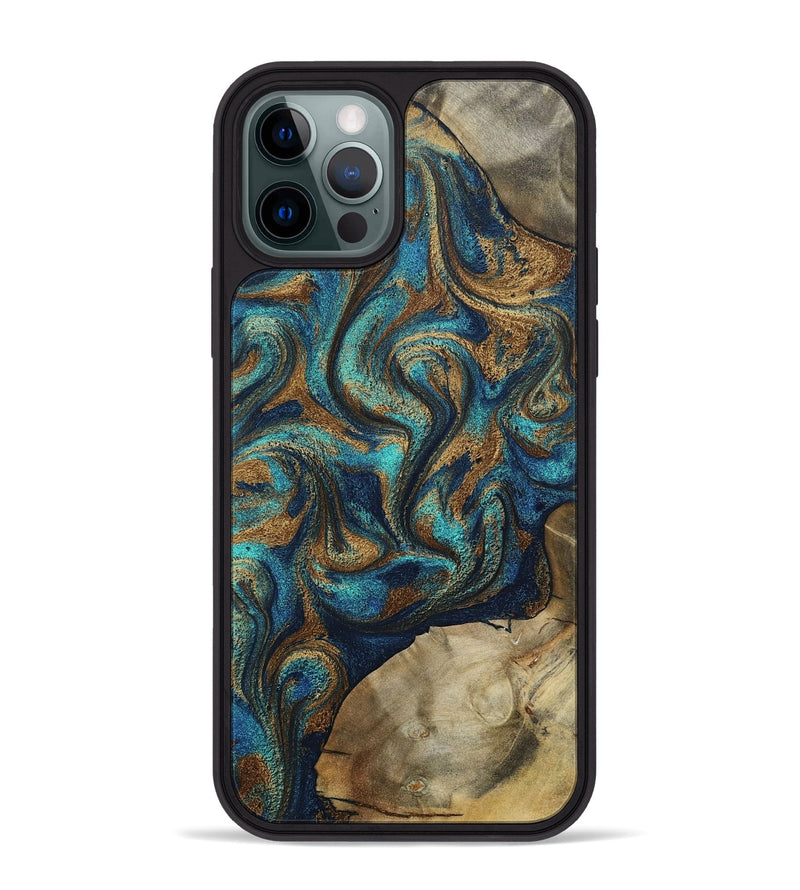 iPhone 12 Pro Max Wood Phone Case - Rodolfo (Teal & Gold, 800693)