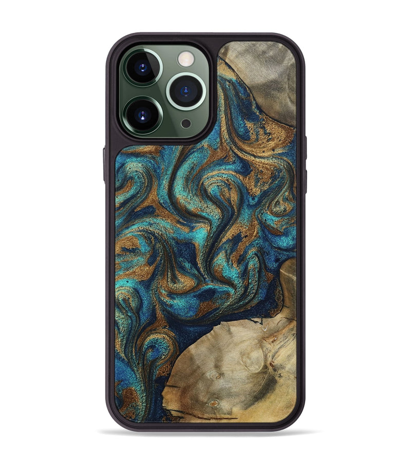 iPhone 13 Pro Max Wood Phone Case - Rodolfo (Teal & Gold, 800693)