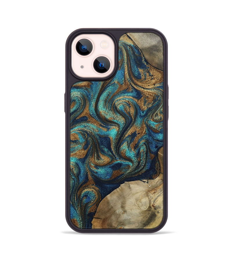 iPhone 14 Wood Phone Case - Rodolfo (Teal & Gold, 800693)