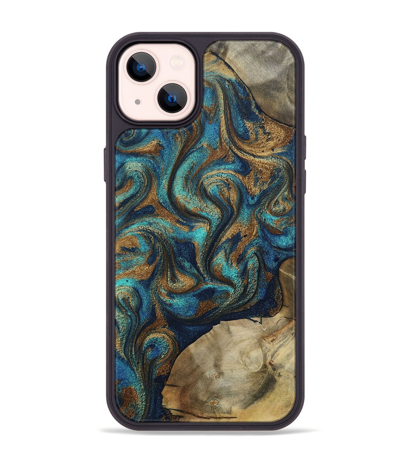 iPhone 14 Plus Wood Phone Case - Rodolfo (Teal & Gold, 800693)